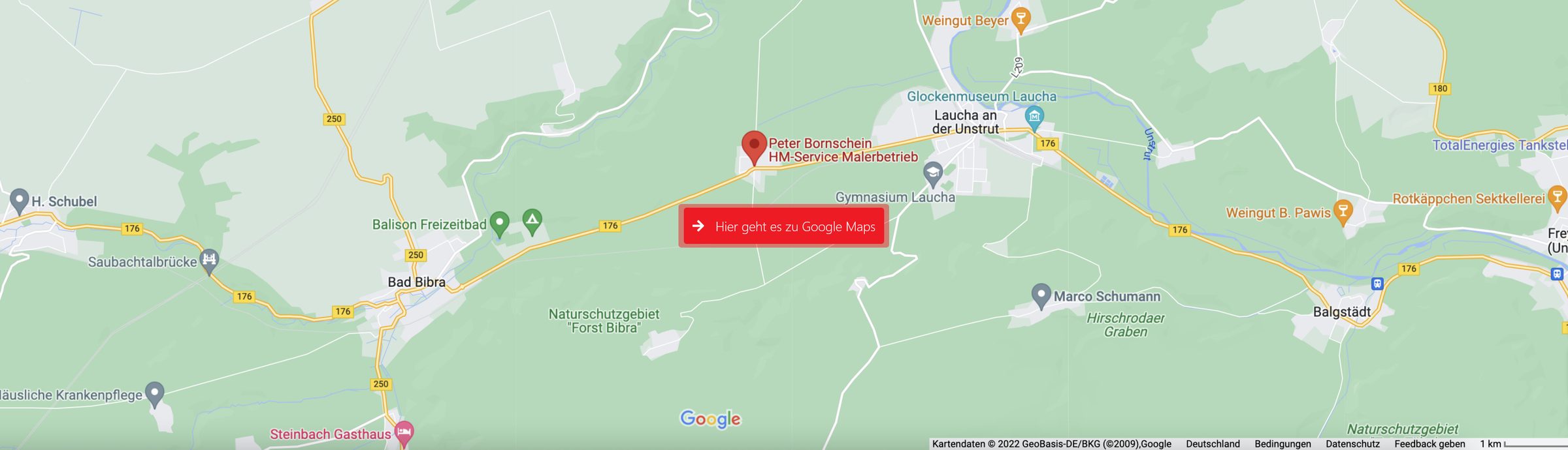 Kartenausschnitt: Lage von Peter Bornschein HM-Service Malerbetrieb zwischen Bad Bibra und Laucha an der Unstrut